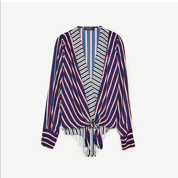 Zara Striped Bodysuit with front knot. - Picture 5 of 8